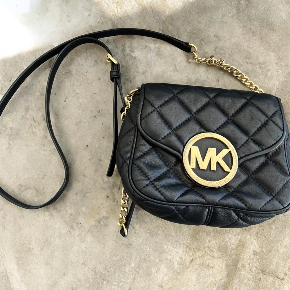 Michael Kors Quilted Black Crossbody with Gold Accents